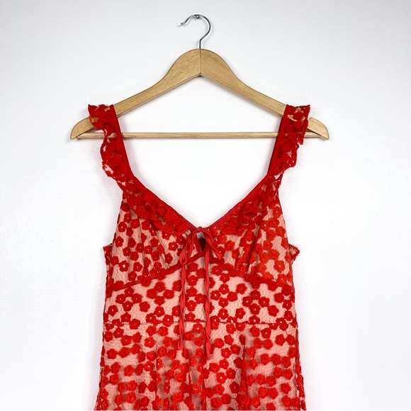 NWOT Lulus Embroidered Coral Floral Midi Dress - Picture 5 of 15